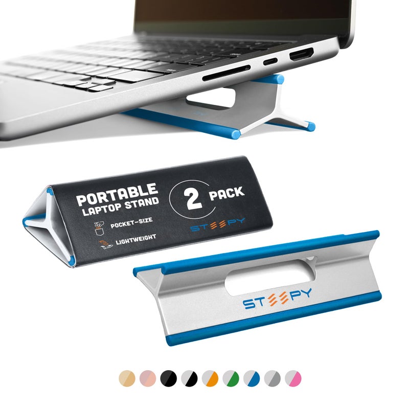 Steepy (2 Pack) - Portable Electronic Device Stand - Lightweight Laptop Stand for Laptops, Smartphones, Tablets, Projectors - Recycled Plastic - Posture Perfection - Cooling Ventilation - Blue Ocean - Image 1